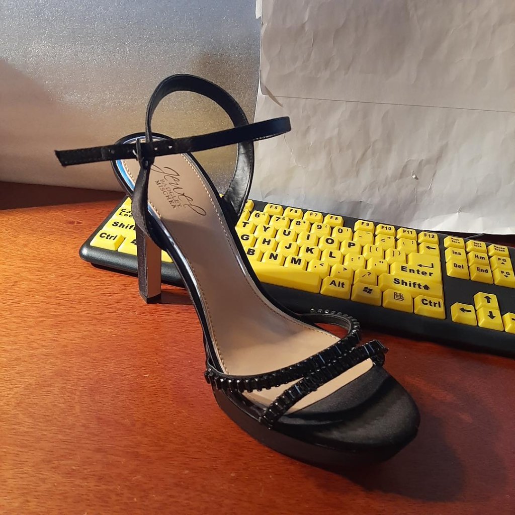 Jewel Badgley Mischka Gallant Platform Sandal Black Sz8.5 Preloved Good Conditio